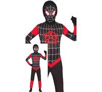 FIESTAS GUIRCA Spider Hero Boys Fancy Dress Costume - Red & Black Super Spider Outfit with Mask and Jumpsuit - Kids Fancy Dress Costumes Boys - Boys Age 10-12 Years