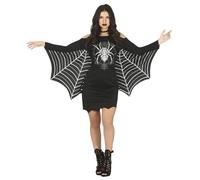 FIESTAS GUIRCA Spider Woman - Short Black Dress with Spider Print and Spider Web Sleeves Fancy Dress Costume Adult Woman Size L 14-16