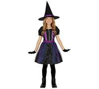 FIESTAS GUIRCA Star Glitter Witch Fancy Dress for Girls - Purple Kids Costume including Witch Hat - Halloween Girls Costumes 7-9 years