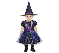 FIESTAS GUIRCA Star Sparkle Purple Witch Baby Fancy Dress - Baby Girl Halloween Kids Costume including Witch Hat Age 12-18 Months