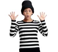 FIESTAS GUIRCA | Striped Children's T-shirt (10-12 Years) - Textile Accessory for Clown Fancy Dress - Ideal for Costume Parties and Celebrations - Unisex Child - Black and White