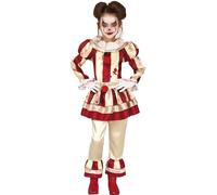 FIESTAS GUIRCA | Striped Clown Child Fancy Dress (7-9 years) - Dress, Trousers and Collar for Girls - Clown Costumes for Halloween and Themed Parties - Ideal for Girls - Beige and Burgundy