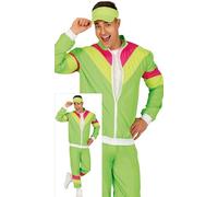 FIESTAS GUIRCA Striped Neon Green Tracksuit Mens Fancy Dress Costume - Colourful 80s Shell Suit Funny Mens Costume - 90s Jogging Suit Bachelor Party Stag Do Fancy Dress Men Size L