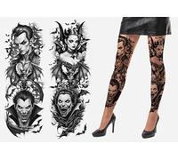 FIESTAS GUIRCA | Tattoo Effect Vampire Tights - (One Size) - Tights for Halloween Costumes and Vampire Parties - Makeup and FX Accessories for All Users - Black
