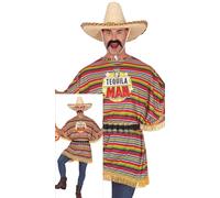 FIESTAS GUIRCA Tequila Man Fancy Dress Costume - Funny Mens Costume with Poncho - Mexican Bachelor Party Stag Do Fancy Dress Men Size L