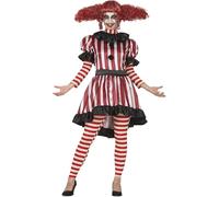 FIESTAS GUIRCA | Terrifying Clown Fancy Dress for Women (8-10/S) - Dress, Collar and Trousers - Clown Costumes for Halloween, Carnival and Fancy Dress Parties - Ideal for Adults - Black and Red