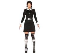 FIESTAS GUIRCA Thursday Goth Family Girl - Short Black Dress Fancy Dress Costume Adult Woman Size S 8-10