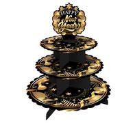 FIESTAS GUIRCA | Tiered Serving Stand - Tableware - Black Gold | Three Levels | Decorative Topper | Scalloped Edges | 40X30 cm | Carton | New Year's Eve, Party