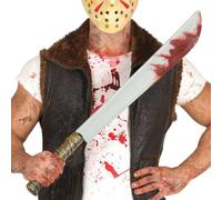 FIESTAS GUIRCA | Bloodied Toy Machete - Fancy Dress Accessory for Halloween and Themed Parties - Fake Bladed Weapon for Horror - Ideal for Adults and Teens - Metallic and Red