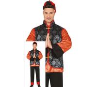 FIESTAS GUIRCA Traditional Chinese Mens Fancy Dress Costume - Red & Black Japanese Fancy Dress Men Size L