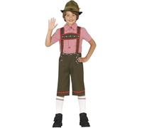 FIESTAS GUIRCA | Tyrolean Fancy Dress Costume for Children - Shirt and Dungarees - Oktoberfest, Beer Festival and German Celebration Costumes - Ideal for Kids - Red and Green