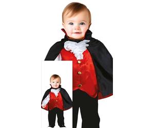 FIESTAS GUIRCA | Vampire Costume Baby Boy - 3 Piece Set 18-24 Months | Cape, Mock Vest, Trousers | High Collar | Bright Red & Black | Polyester | 18-24 | Halloween, Carnival