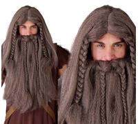 FIESTAS GUIRCA | Viking Wig and Beard (One Size) - Medieval Fancy Dress Accessory for Adult Men - Ideal for Viking Themed Parties and Historical Celebrations - Brown