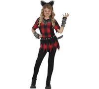 FIESTAS GUIRCA | Werewolf Fancy Dress Costume Children (10-12 Years) - Headband, Gloves and Trousers - Animal Costumes for Halloween, Carnival and Fancy Dress Parties - Ideal for Girls - Red and Black