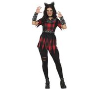FIESTAS GUIRCA | Werewolf Fancy Dress Costume Women (14-16/L) - Shirt, Tail, Headband, Gloves and Trousers - Wolfman Costumes, Halloween, Superheroes and Villains - Ideal for Adults - Red and Black
