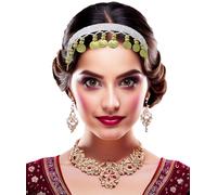 FIESTAS GUIRCA | White and Gold Coin Headband (One Size) - Accessory for Princess, Gypsy and Fortune Teller Fancy Dress - Ideal for Carnival, Parties and Celebrations - Adult Women - White Gold