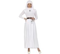 FIESTAS GUIRCA | White Nun Costume for Women - Dress, Belt and Headpiece - Religious Costumes for Halloween, Carnival and Fancy Dress Parties - Ideal for Adults