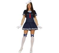 Fiestas Guirca - Sailor Woman Adult Fancy Dress Costume - Dress & Hat - Blue/White - Size S (8-10)