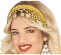 FIESTAS GUIRCA | Yellow and Gold Coin Headband (One Size) - Accessory for Princess, Gypsy and Fortune Teller Fancy Dress - Ideal for Carnival, Parties and Celebrations - Adult Women - Yellow Gold