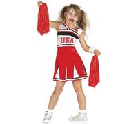 FIESTAS GUIRCA Childs Zombie Cheerleader Fancy Dress Red Cheerleader Uniform Costume Halloween Age 7-9