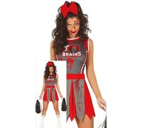 FIESTAS GUIRCA Zombie Cheerleader Women Fancy Dress Costume - Red & Grey Cheerleader Uniform - Halloween Costumes for Women Size M