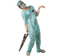 FIESTAS GUIRCA Zombie Surgeon Costume Adult Man Blue with T-Shirt Hat Mask