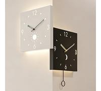FIEUOGA Double Sided Corner Wall Clock,Ba ttery Operated Hanging Clock with Light & Pendulum Modern Square Dual - Face Clock for Corner Mounting,Made of Metal Material,for Bedroom(B)