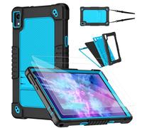 FIEWESEY for Urao C107 Tablet Case with 2 Pcs Screen Protector,Heavy Duty Kids Shockproof Stand Shoulder Strap Case for ZOFYWNAS C107/HiGrace C107/Freeski C107 10.1 inch Tablet (Black/Blue)