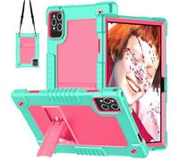 FIEWESEY for ZONKO D106 10 inch Android 14 Tablet Case,for VOZIZOV D106 Case,Heavy Duty Shockproof Kids Cover with Shoulder Strap Kickstand for ZONKO D106/MOONSTARS D106B Tablet (Green/Pink)