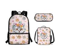 fifbird 3 PCS Backpack Set Cat Schoolbag With Lunch Case Pencil Box C-101