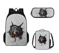 fifbird 3 PCS Backpack Set Cute Dachshund Schoolbag With Lunch Case Pencil Box C-531