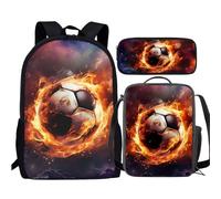 fifbird 3 PCS Backpack Set Fire Football Schoolbag With Lunch Case Pencil Box C-2066