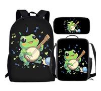 fifbird 3 PCS Backpack Set Funny Frog Guitar Music Schoolbag With Lunch Case Pencil Box