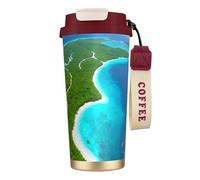 fifbird 316 Stainless Steel an Island in The Sea Coffee Cup Red with Straw and Lid for Office, Home, Sports and Travel