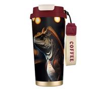 fifbird 316 Stainless Steel Ronin Iguana Coffee Cup Red with Straw and Lid for Office, Home, Sports and Travel