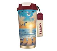 fifbird 316 Stainless Steel Seagulls by the sea Double Drink Coffee Cup Red, Insulated Travel Mug with Straw, Portable