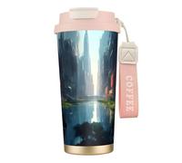 fifbird 316 Stainless Steel The City on The Water Double Drink Coffee Cup, Insulated Travel Mug with Straw, Portable