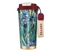 fifbird Art Painting Flower Floral Double Wall Vacuum Insulated Coffee Tumbler Purple Floral 316 Stainless Steel Travel Mug with Handle and Straw Leakproof Water Cup
