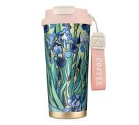 fifbird Art Painting Flower Floral Double Wall Vacuum Insulated Coffee Tumbler Purple Floral 316 Stainless Steel Travel Mug with Handle and Straw Leakproof Water Cup