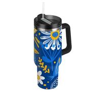 fifbird Blue Bird Flowers Vacuum Wide Mouth 40 oz Stainless Steel Large Tumbler Leak-Proof Lid and Straw Decorative Stainless Steel Mug for School, Sports, Daycare, Camp & More Vaso para te Caliente