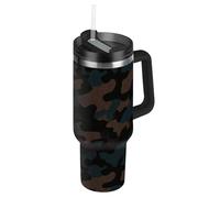 fifbird Camouflage Dark Brown Black Vacuum Reusable Cute Water Bottle Leak-Proof Lid and Straw Decorative Travel Mug with Handle for School, Sports, Daycare, Camp & More termos para Cafe con pitillo