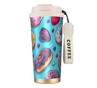 fifbird Donut Double Wall Vacuum Insulated Coffee Tumbler Dessert Candy 316 Stainless Steel Travel Mug with Handle and Straw Leakproof Water Cup