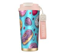 fifbird Donut Double Wall Vacuum Insulated Coffee Tumbler Dessert Candy 316 Stainless Steel Travel Mug with Handle and Straw Leakproof Water Cup