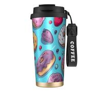 fifbird Donut Double Wall Vacuum Insulated Coffee Tumbler Dessert Candy 316 Stainless Steel Travel Mug with Handle and Straw Leakproof Water Cup