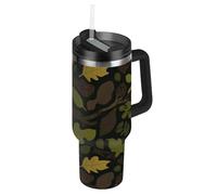 fifbird Fall Leaf Green Brown Vacuum Reusable Insulated Tumbler with Lid and Straw Decorative Tea Mug for School, Sports, Daycare, Camp & More Vaso para bebidas frias 40oz