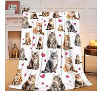 fifbird Flannel Fleece Blanket Cat Soft Cute Kitten Maine Coon Plush Warm Bedding Stuff Animal Decor Gifts for Cat Lover Girls Boys Kids Adults Women Throw Blankets