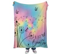 fifbird Flannel Fleece Blanket Colorful Ink Dandelion Just Breathe Inspirational Butterfly for Kids Girls Boys Women Room Decor Rainbow Blue Black for Chair Sofa Thro Blankets