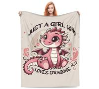 fifbird Flannel Fleece Blanket Cute Dragon Gifts for Kids Just a GILR Who Loves Dragons Cartoon Soft Comfy Lightweight for Home Decor Couch Bed Sofa es Throw Blankets