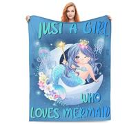 fifbird Flannel Fleece Blanket Cute Merimaid Gifts for Kid Women Just a Girl Who Loves Merimaids Soft Warm Lightweight Cozy Cartoon Moon Blue s for Bed Living Room So Blankets