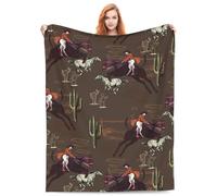 fifbird Flannel Fleece Blanket Horse and Cowboy for Lover Animal Print s Travel Soft Cozy Couch Sofa Birthday Decorations Christmas Decor Adult Men Western Brown Thro Blankets